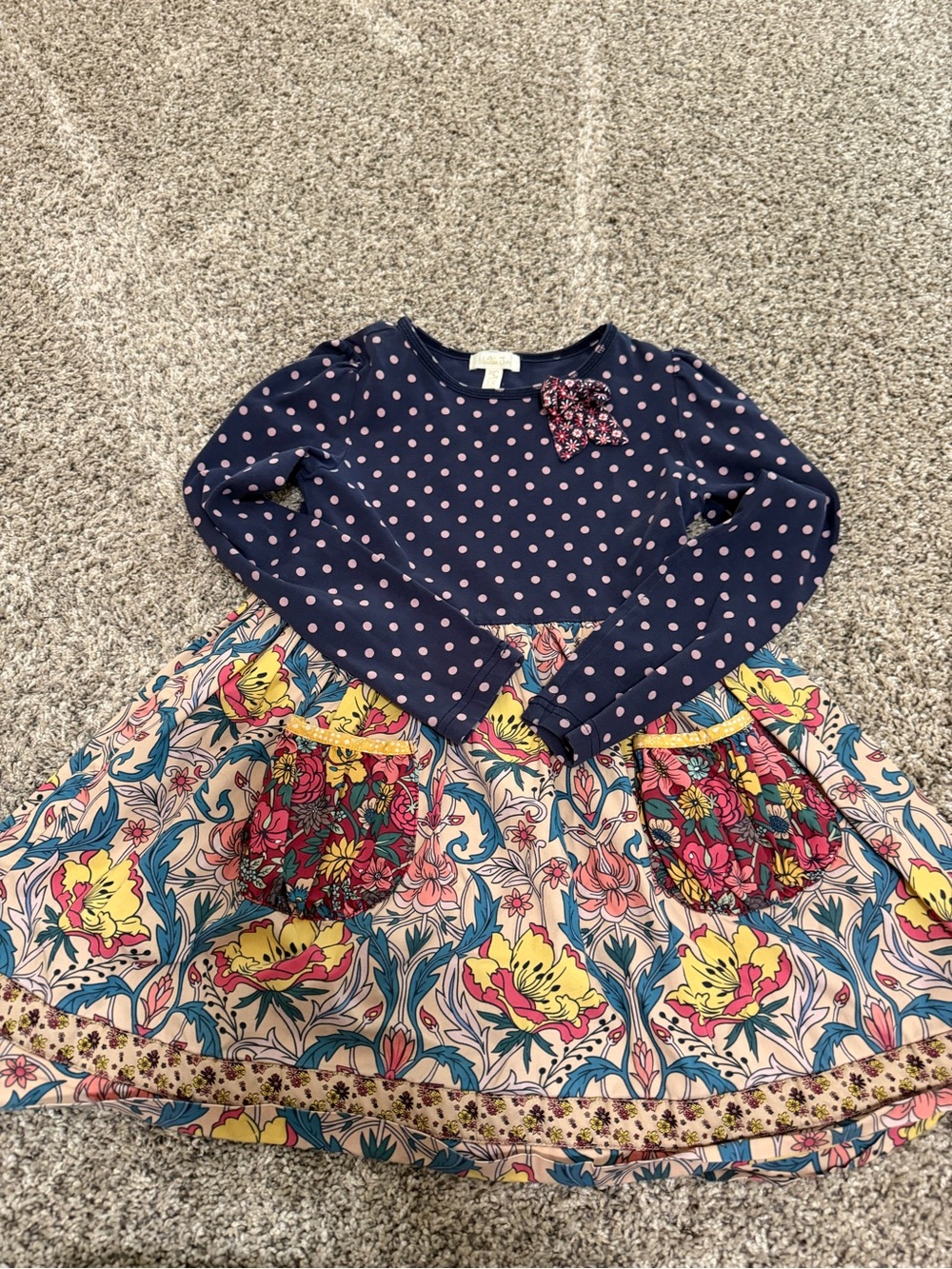 Matilda Jane Navy & Pink Polka Dot Top with Floral Bow Accent